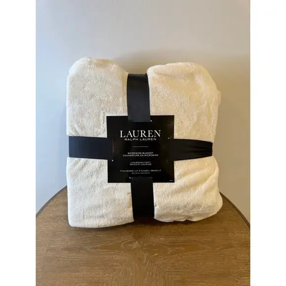 Lauren Ralph Lauren Micromink Blanket Full Queen Cream Ultra Soft Plush NEW - Picture 4 of 6